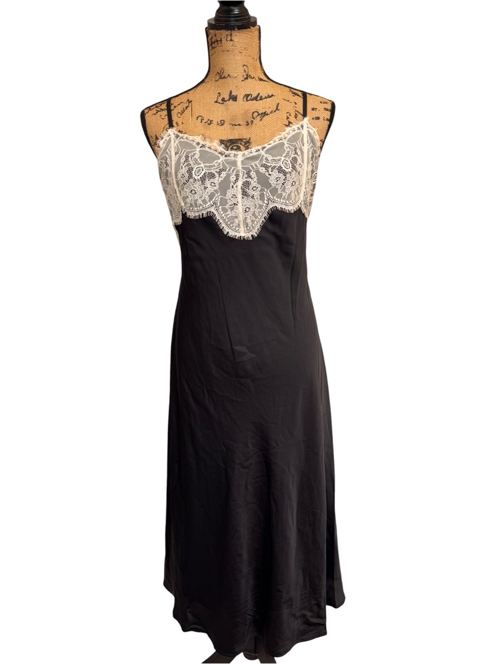 wild fable Black Slip Dress with Ivory Lace Yoke